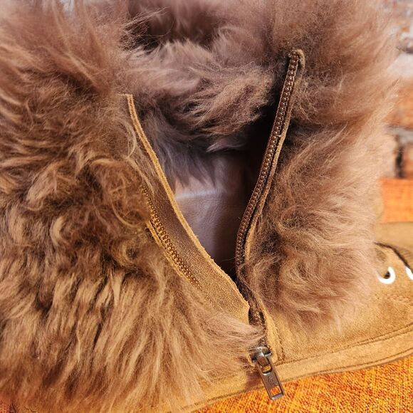 UGG ANTOINE Women Brown Fur Suede Lace-up Zipper Sneaker Boots Y2K Women Size 10 - Picture 8 of 11